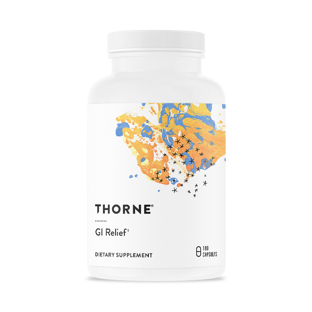 THORNE GI Relief bottle—digestive support for everyday gut comfort.