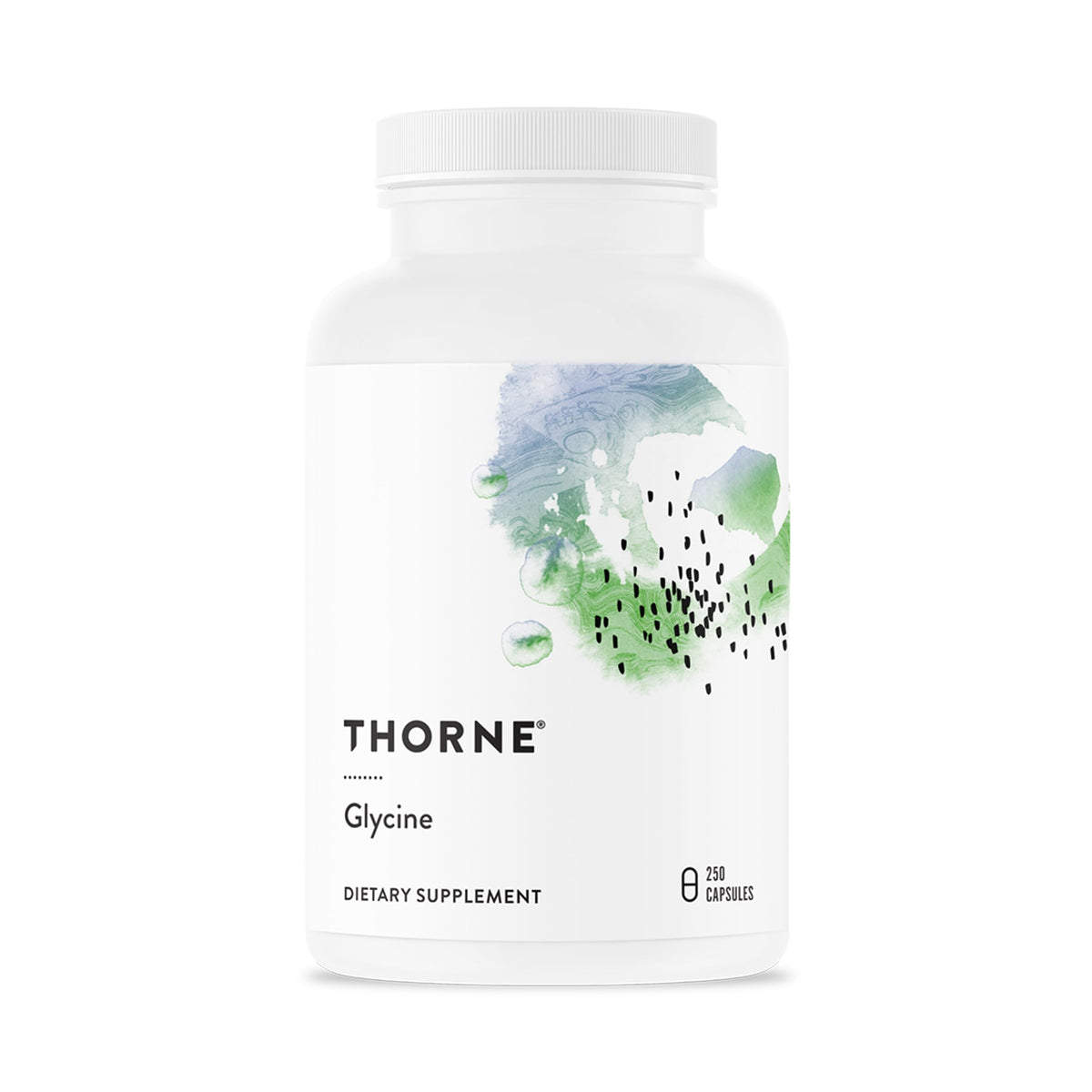 THORNE Glycine bottle on countertop promoting relaxation and daily wellness