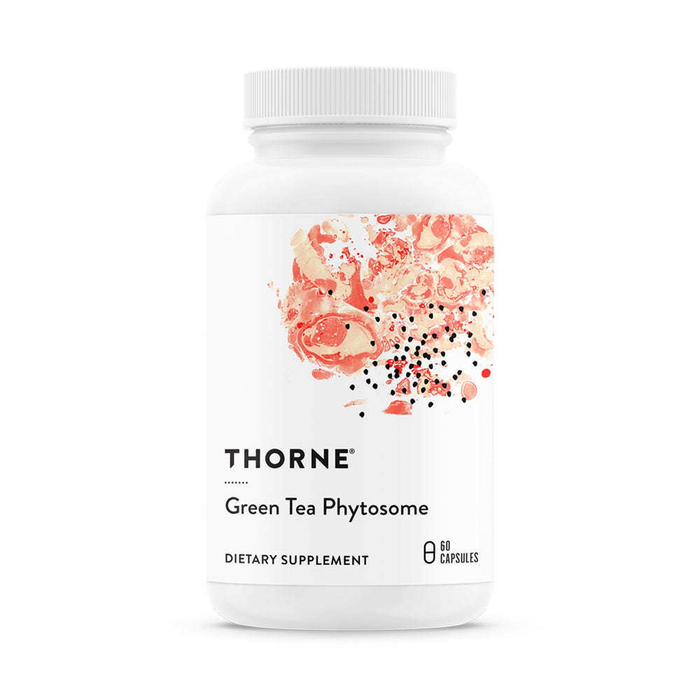 THORNE Green Tea Phytosome bottle highlighting caffeine-free antioxidant support
