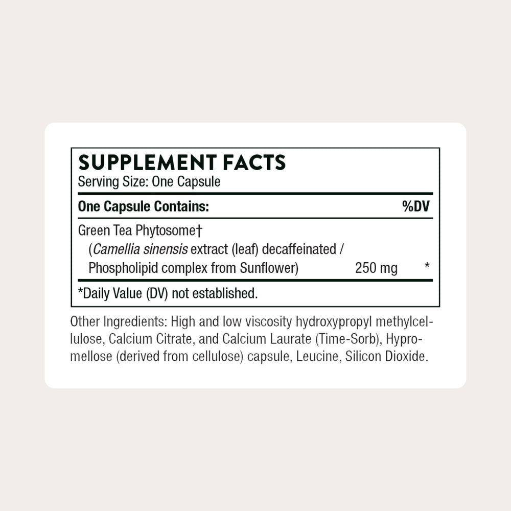 THORNE Green Tea Phytosome capsules shown for high-absorption phytosome technology