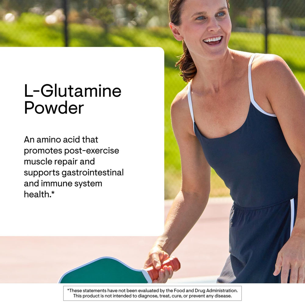 THORNE L-Glutamine powder dissolving in liquid for a smooth daily drink.