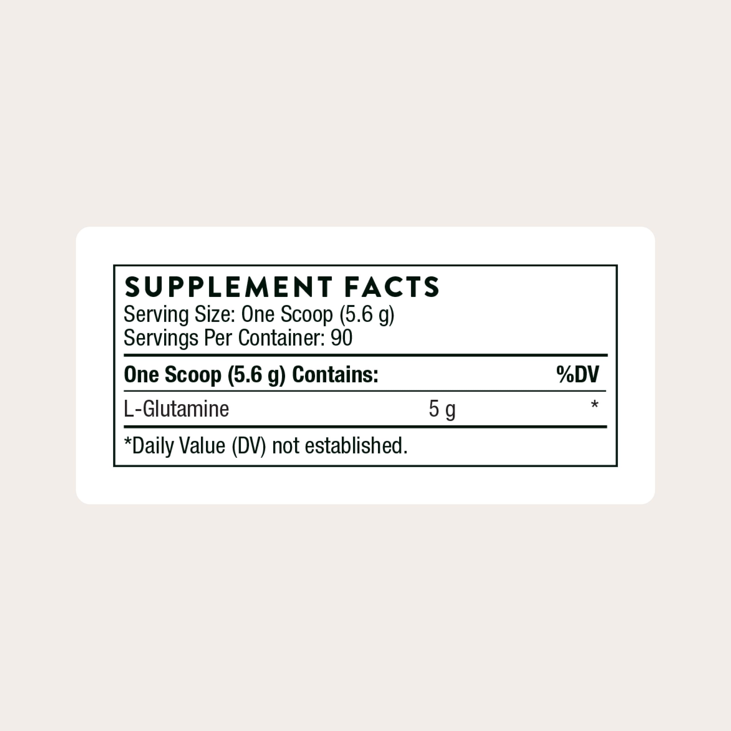 THORNE L-Glutamine powder scoop for precise serving and easy mixing.