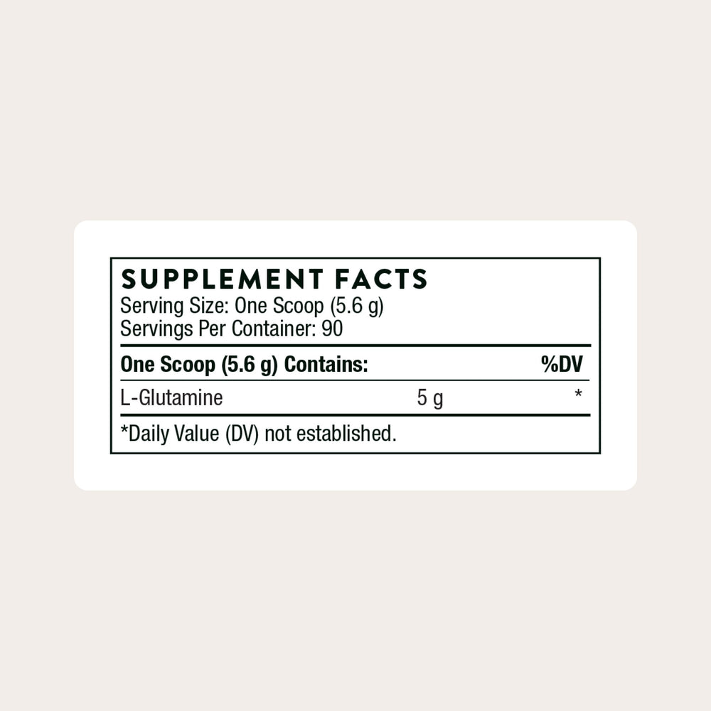THORNE L-Glutamine powder scoop for precise serving and easy mixing.
