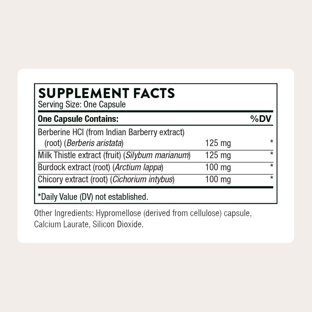 THORNE Liver Cleanse ingredients close-up highlighting botanical blend for detox support.