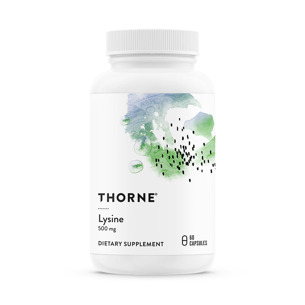 Thorne Lysine bottle front showing 60 servings for immune function support