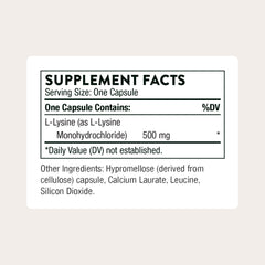 Thorne Lysine bottle label close-up with ingredient details and dosage