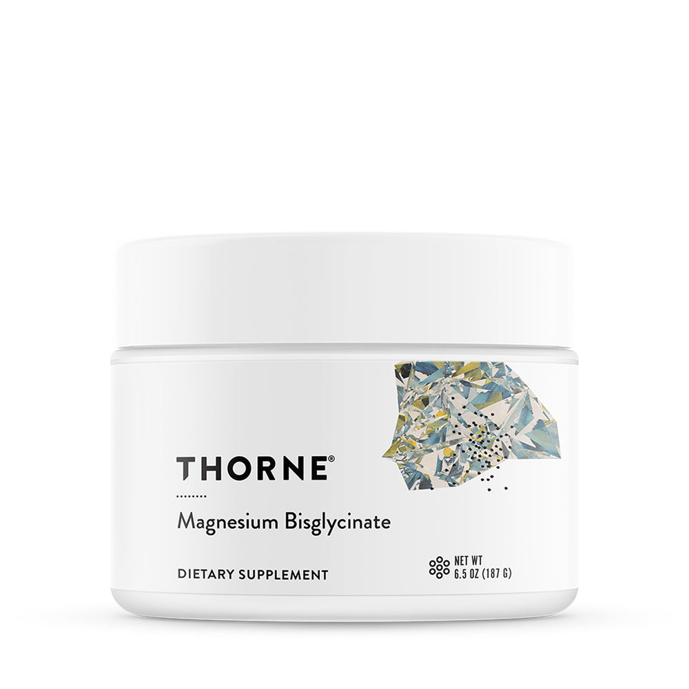 THORNE magnesium bisglycinate powder bottle for daily wellness support