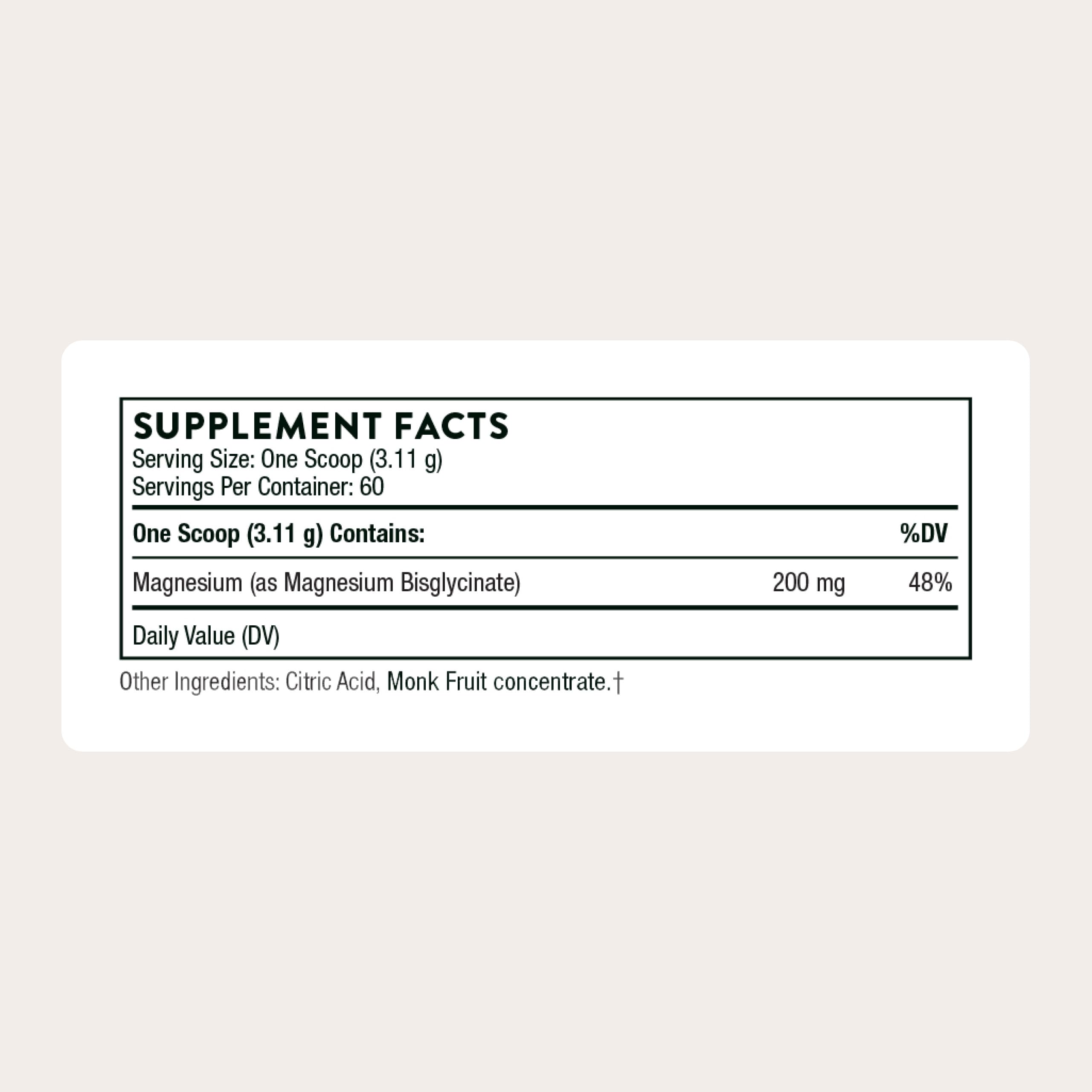 THORNE magnesium bisglycinate powder pour for easy nightly servings