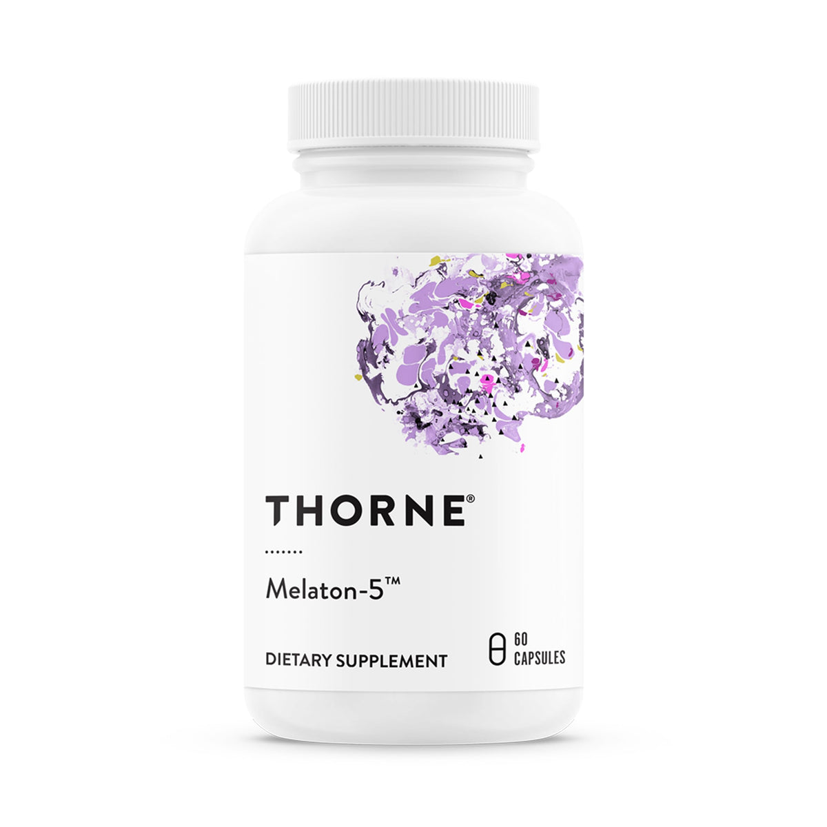THORNE Melaton-5 bottle front promotes restful nights and circadian balance.