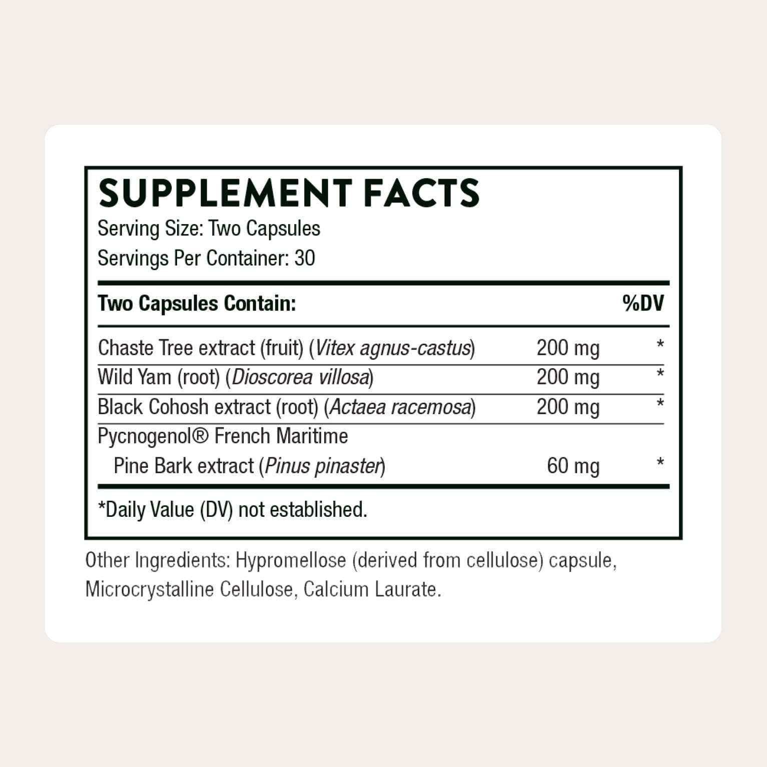 THORNE Meta-Balance bottle nutrition label highlights third-party verified ingredients.
