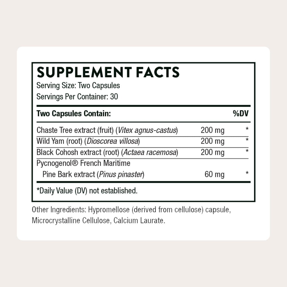 THORNE Meta-Balance bottle nutrition label highlights third-party verified ingredients.