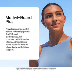 THORNE Methyl-Guard Plus bottle label highlighting gluten, dairy, and soy-free formulation.