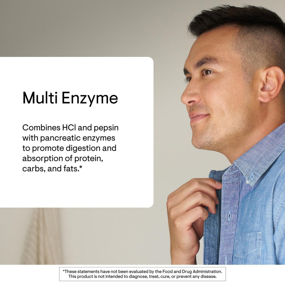 THORNE Multi Enzyme pour demonstrates easy intake with meals