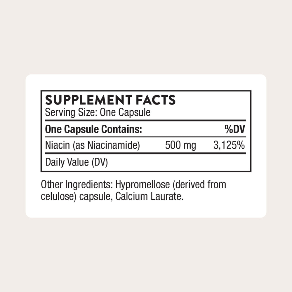 THORNE Niacinamide label detail highlighting gluten-free formula