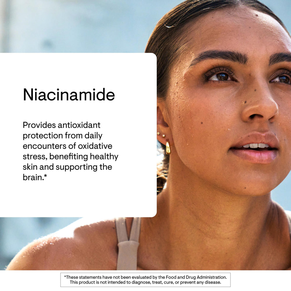 Close-up of capsules for daily non-flushing vitamin B3 support