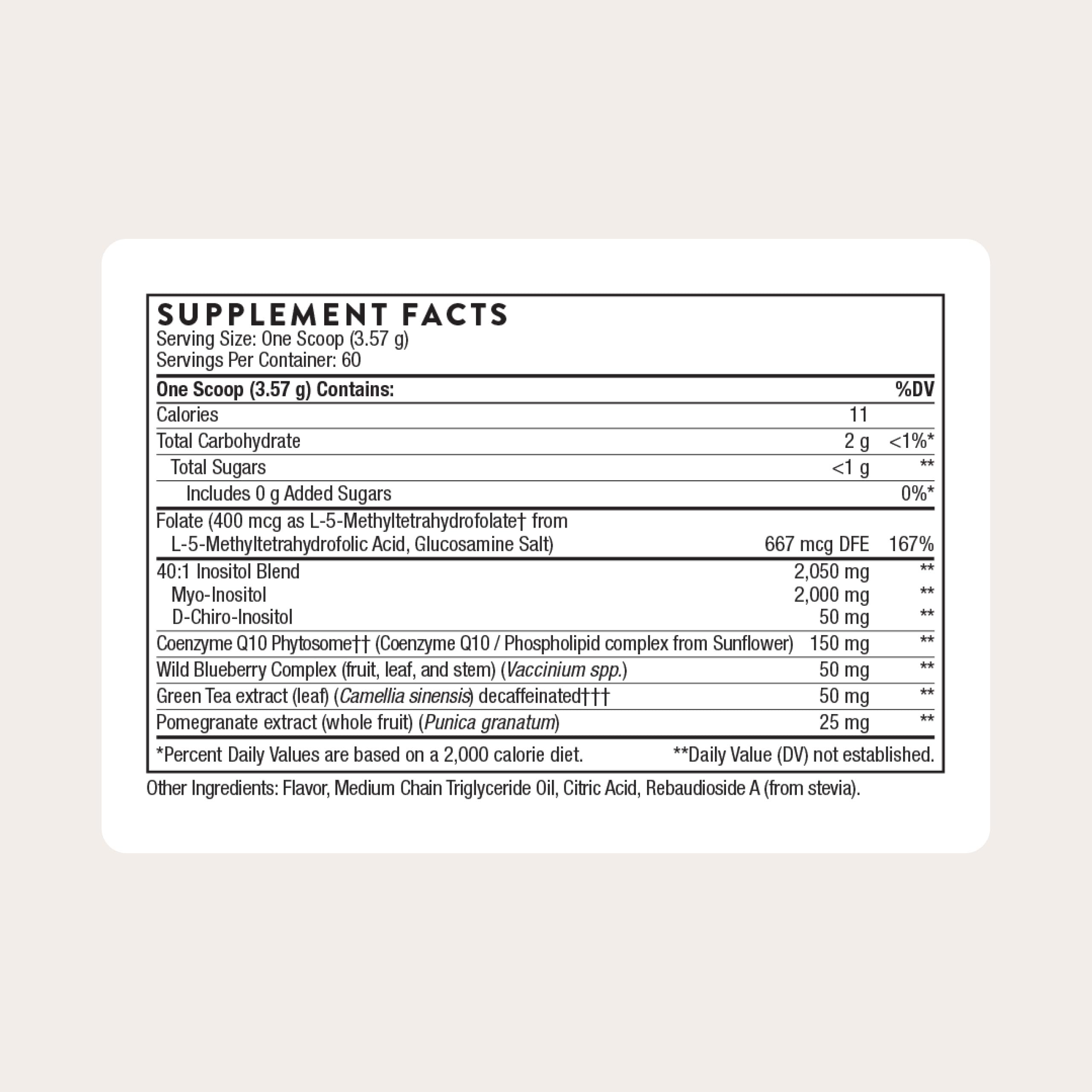 THORNE Ovarian Care label closeup highlights ingredients for hormonal balance.