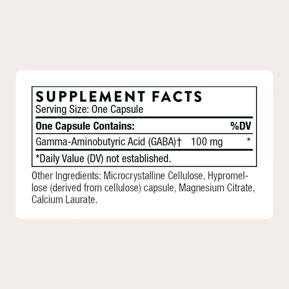 Close-up of PharmaGABA-100 capsules highlighting natural-source GABA content for calm support.