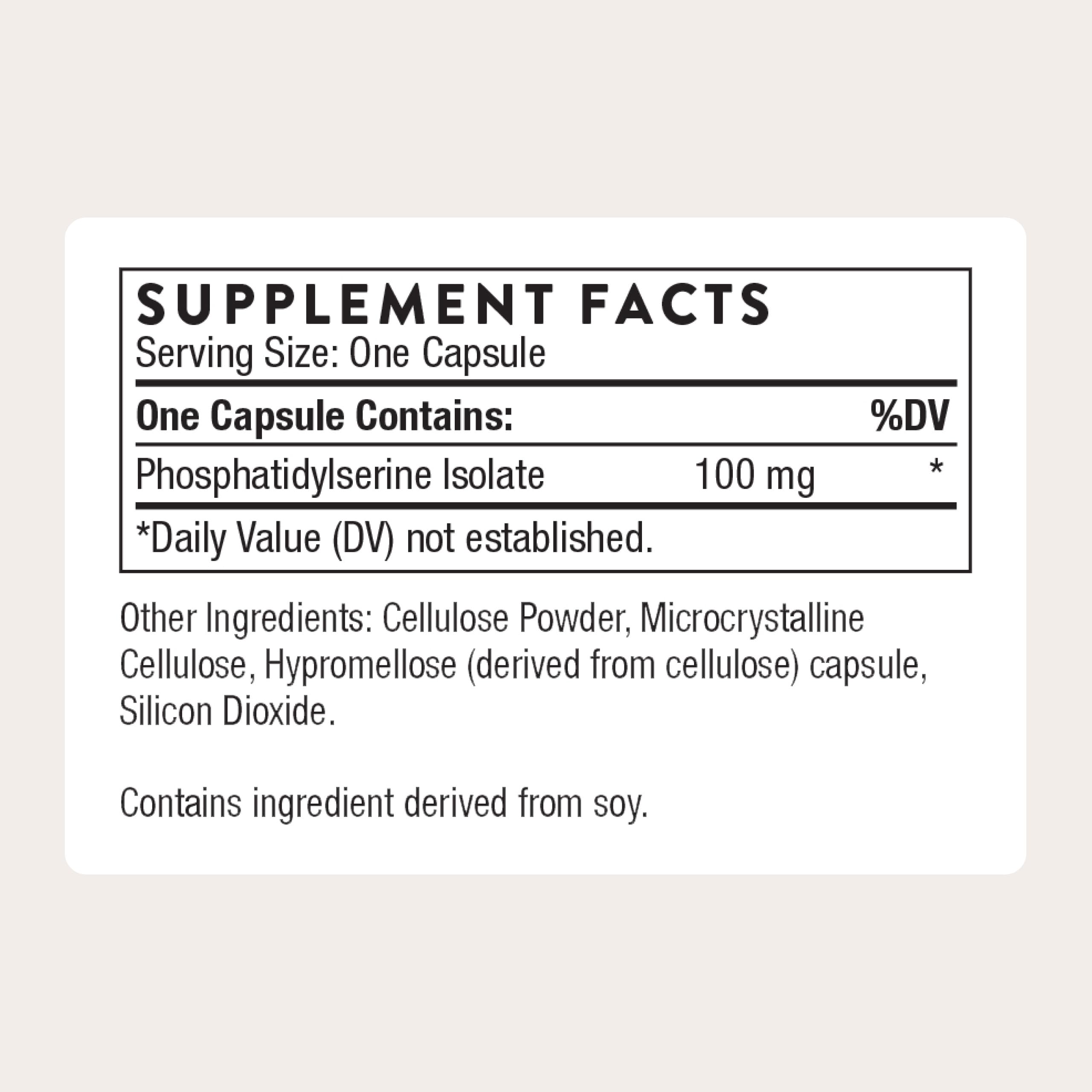 Thorne phosphatidylserine isolate bottle label showing purity
