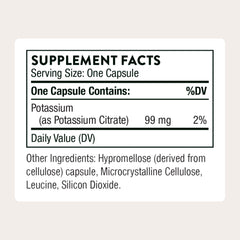 Close-up of THORNE Potassium Citrate capsules highlighting highly absorbable formulation