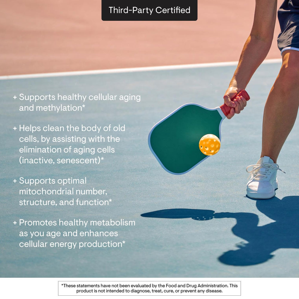 THORNE ResveraCel ingredients visual emphasizes NR, resveratrol, and quercetin.