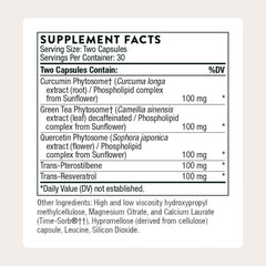 THORNE Resveratrol Complex bottle back detailing ingredients and certifications