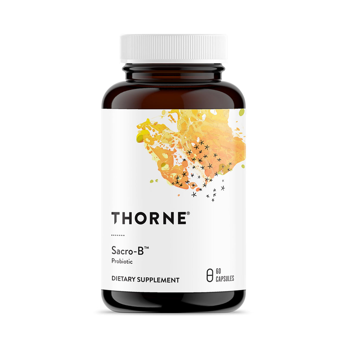 Thorne Sacro-B probiotic bottle front view for digestive support.