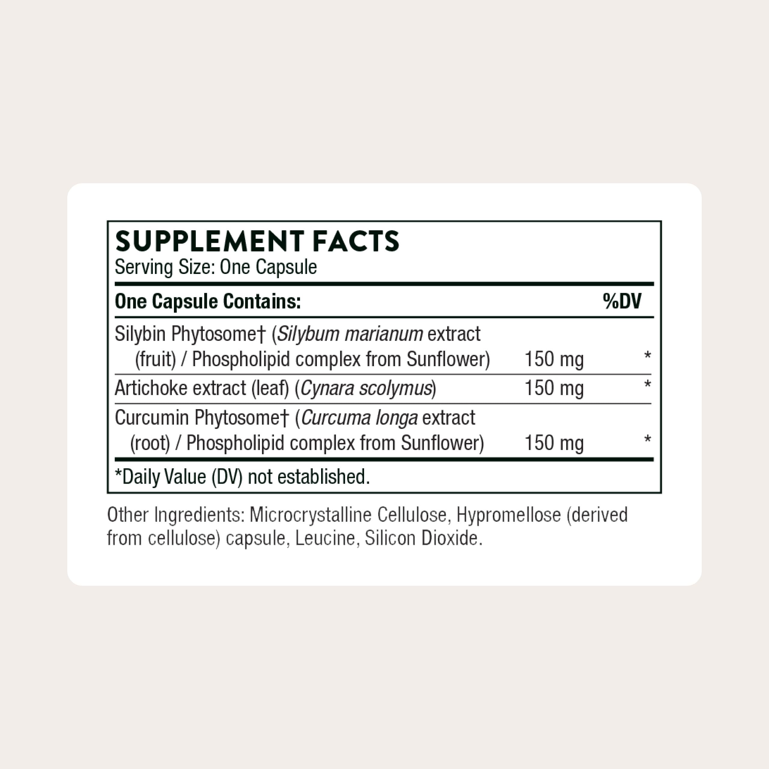 Close-up of the THORNE S.A.T. Milk Thistle Complex label highlighting ingredients