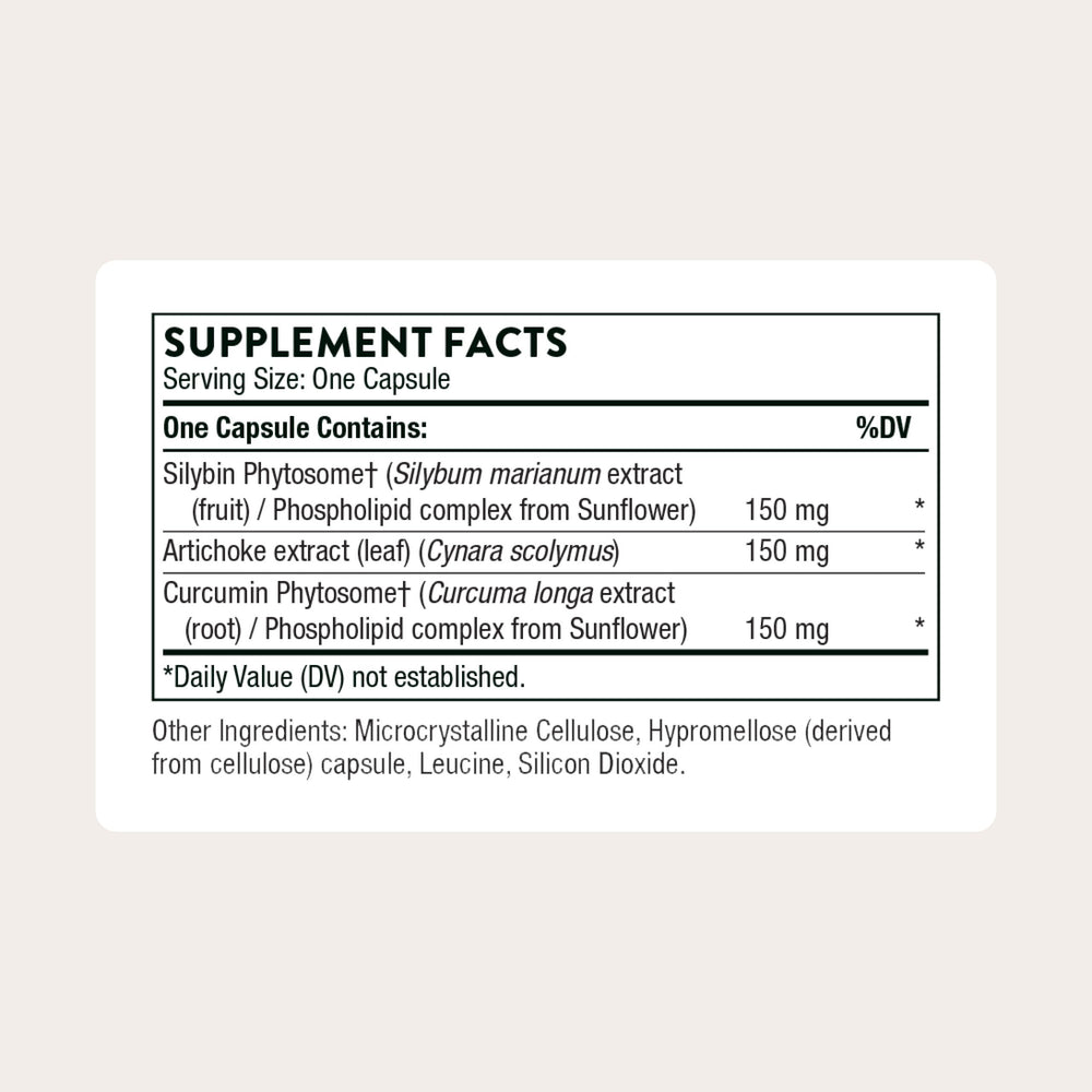 Close-up of the THORNE S.A.T. Milk Thistle Complex label highlighting ingredients