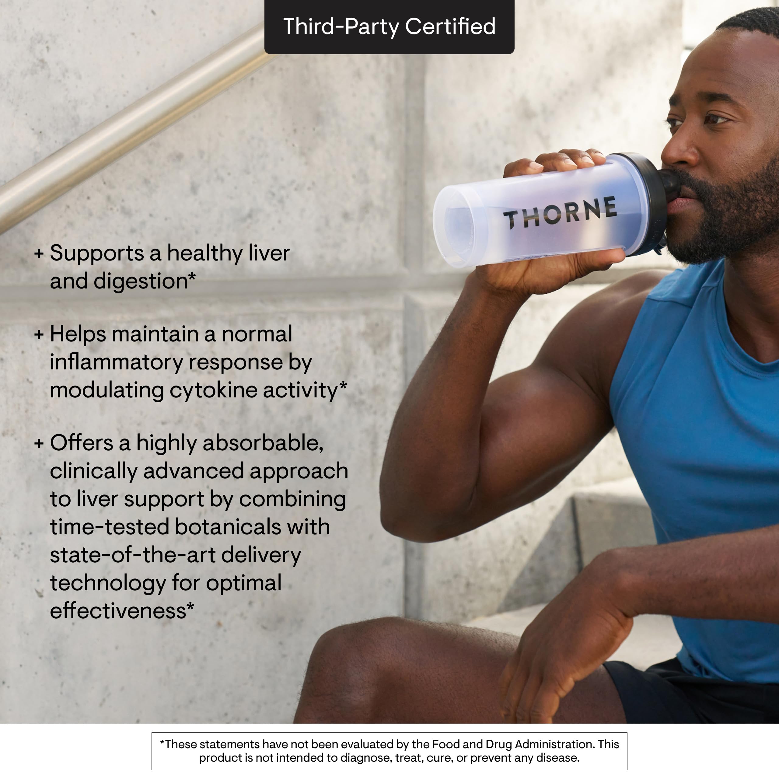Third-party certification seal on THORNE S.A.T. Milk Thistle Complex