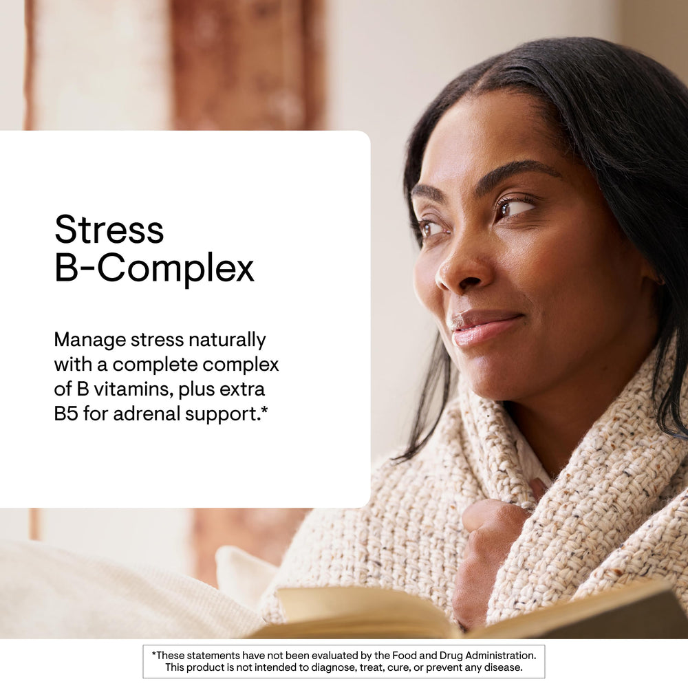 Thorne Stress B-Complex label with third-party certification for quality.