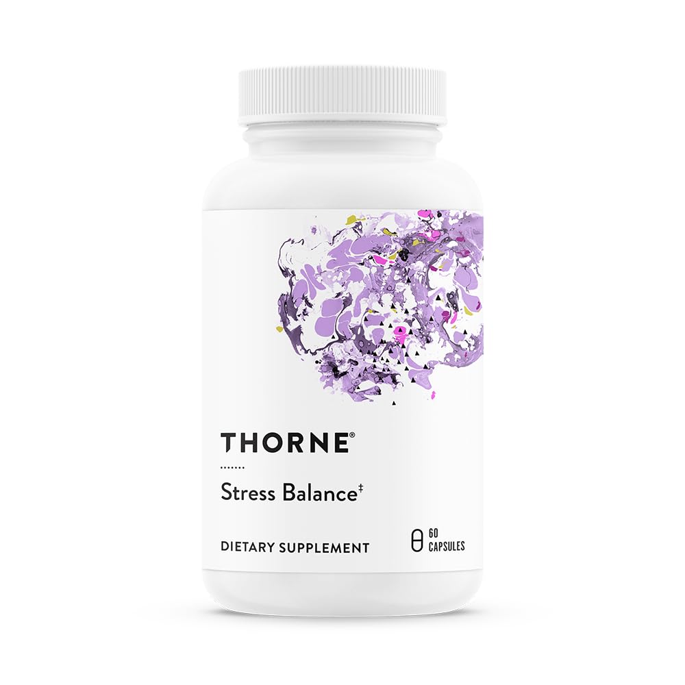 THORNE Stress Balance bottle front view showing gluten-free formulation