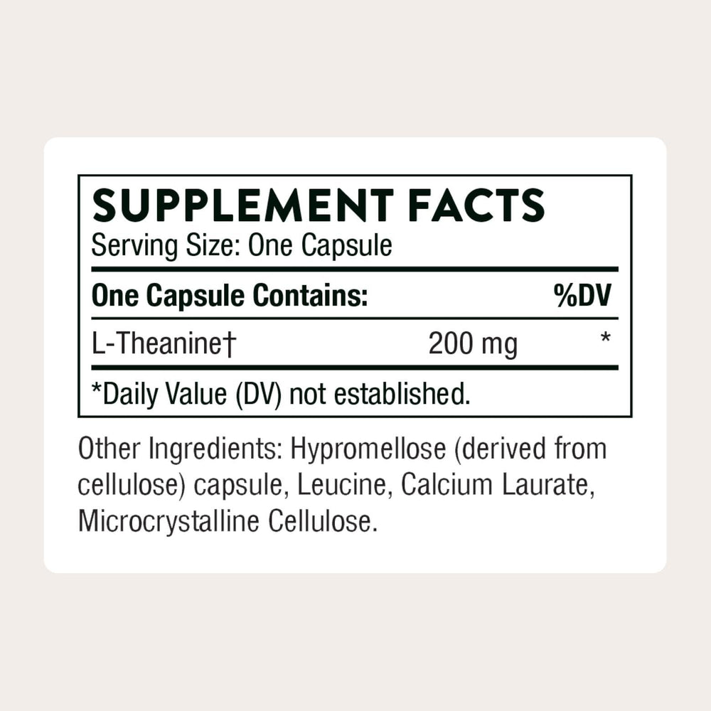 THORNE Theanine label closeup shows ingredients and quality