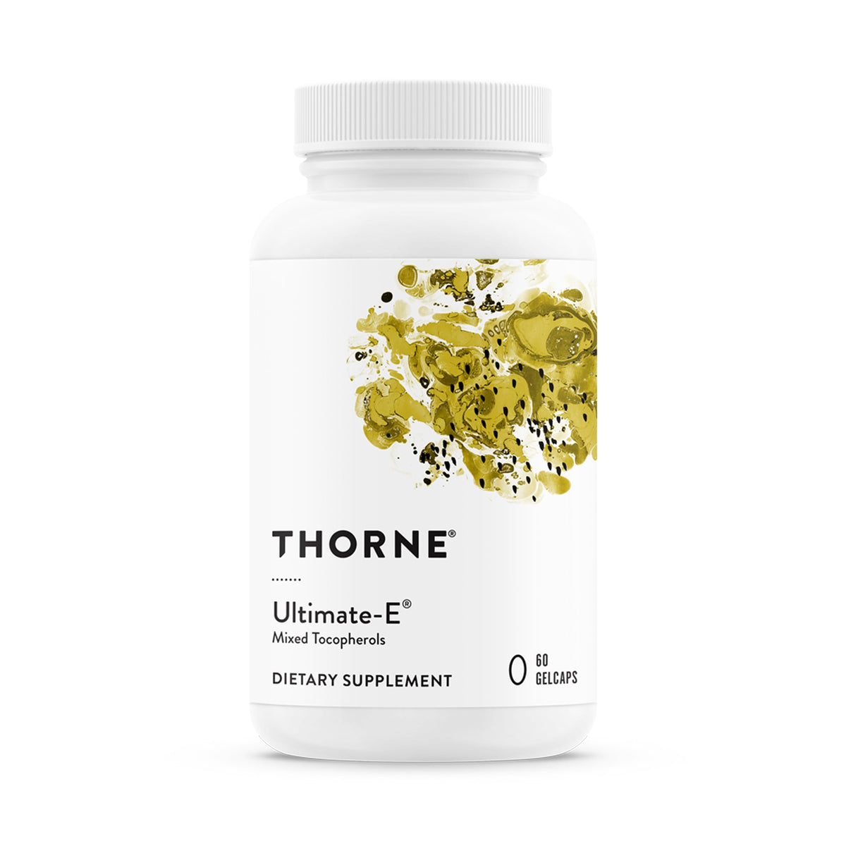 THORNE Ultimate-E bottle front showing all natural vitamin E forms for daily wellness