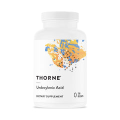THORNE Undecylenic Acid bottle label supports balanced gut and vaginal flora
