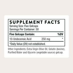 THORNE Undecylenic Acid gelcaps closeup highlighting easy daily use