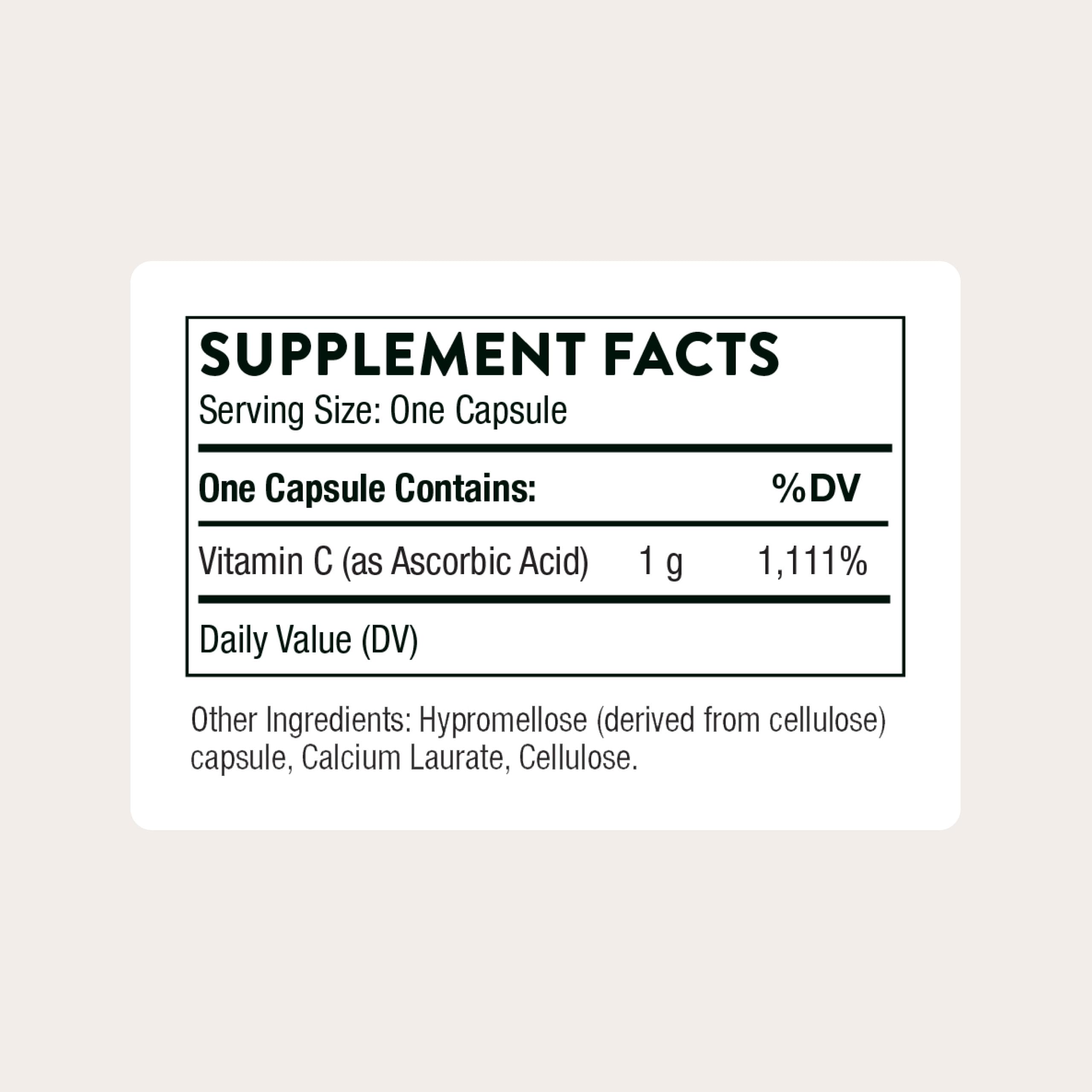 THORNE Vitamin C capsules close-up highlighting soft-coated capsules and 1,000 mg potency for everyday wellness.