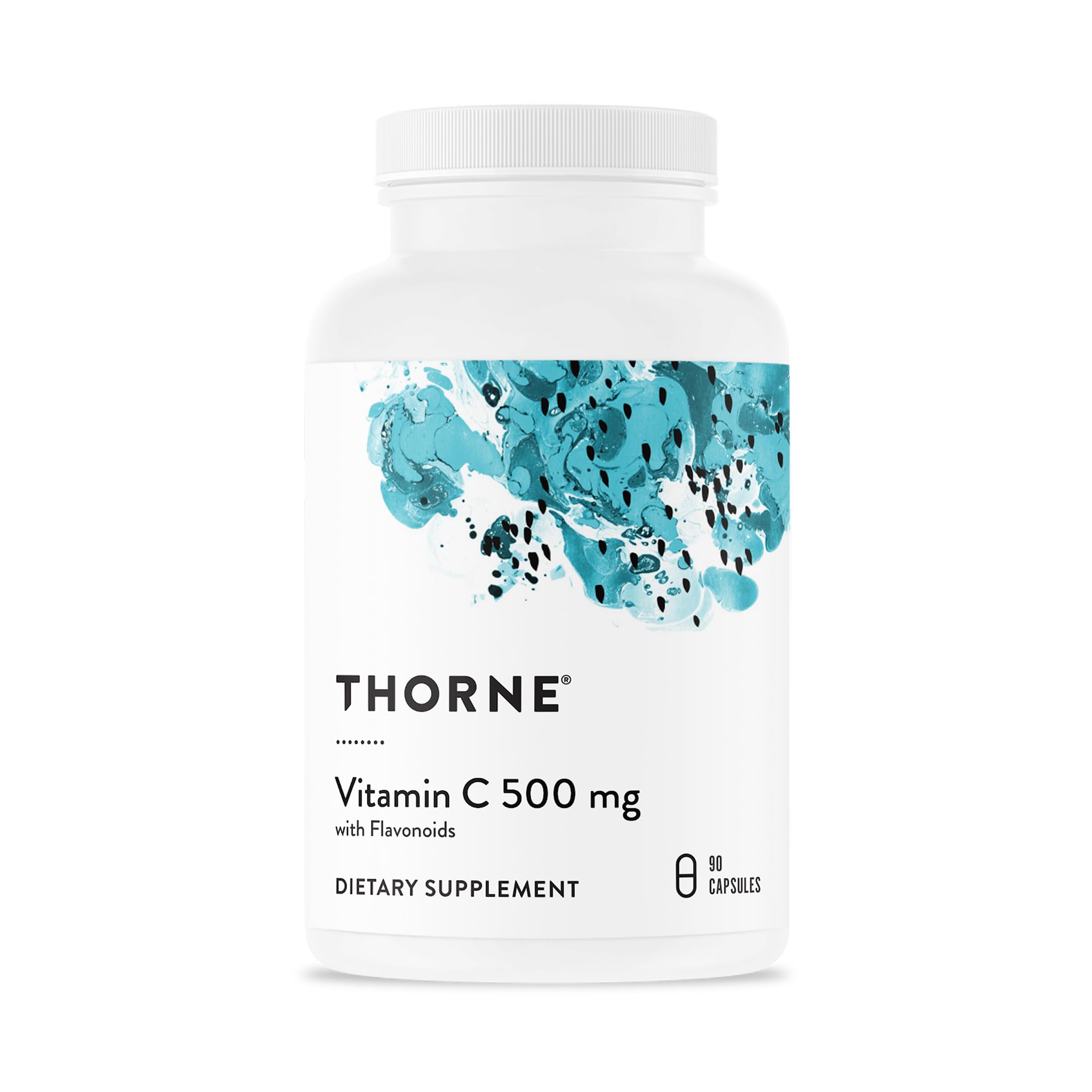 THORNE Vitamin C 500 mg bottle supports daily immune health and antioxidants.
