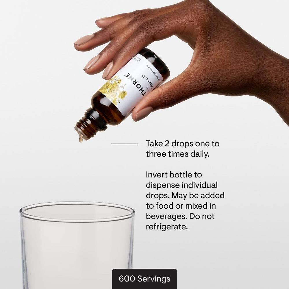 Thorne Vitamin D Liquid measuring dropper enables customizable servings