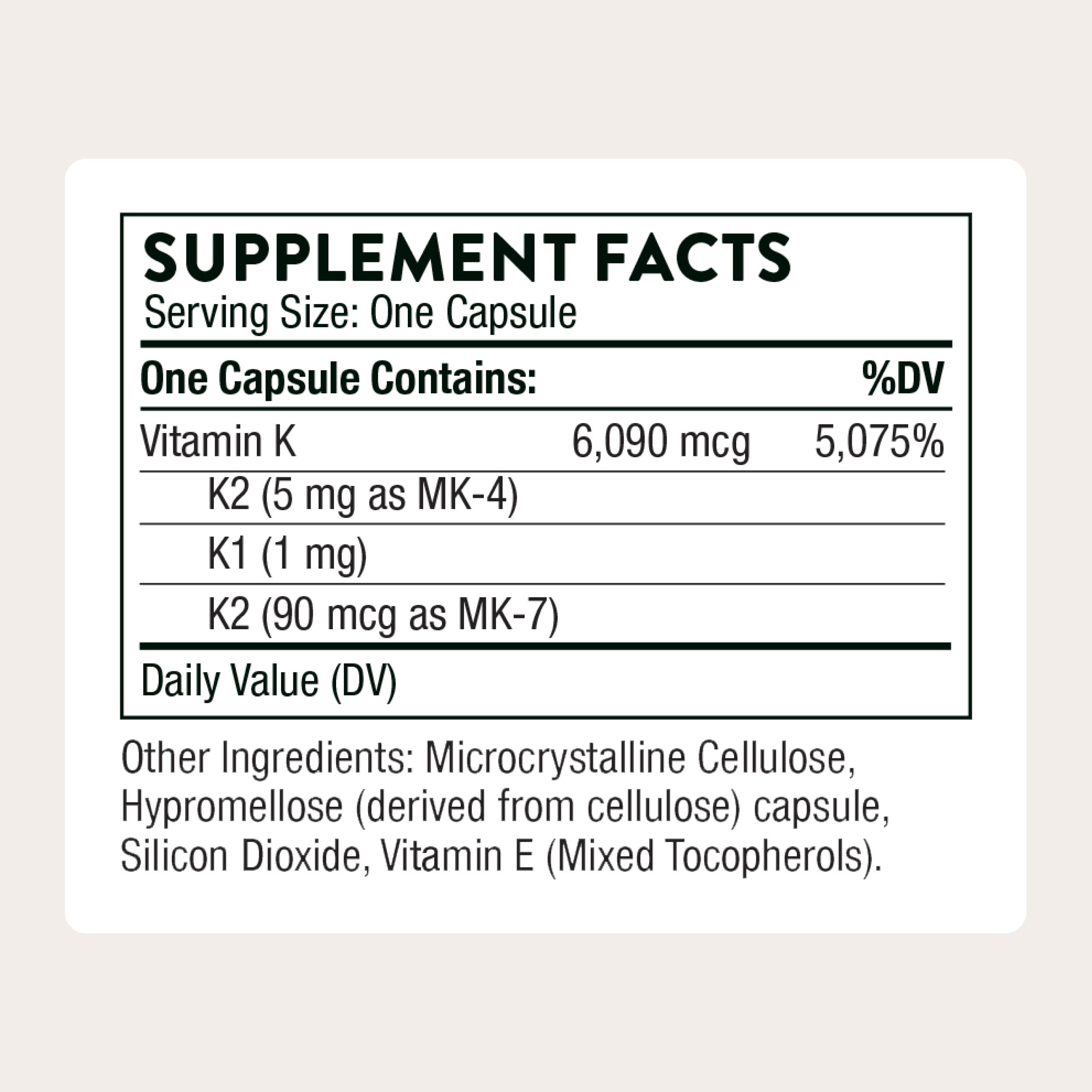 THORNE Vitamin K bottle label closeup highlighting quality ingredients