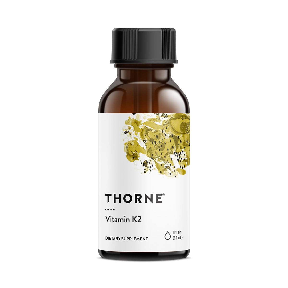 THORNE Vitamin K2 Liquid bottle front view showing concentrated 1 mg per drop for bone support