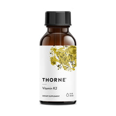 THORNE Vitamin K2 Liquid bottle front view showing concentrated 1 mg per drop for bone support