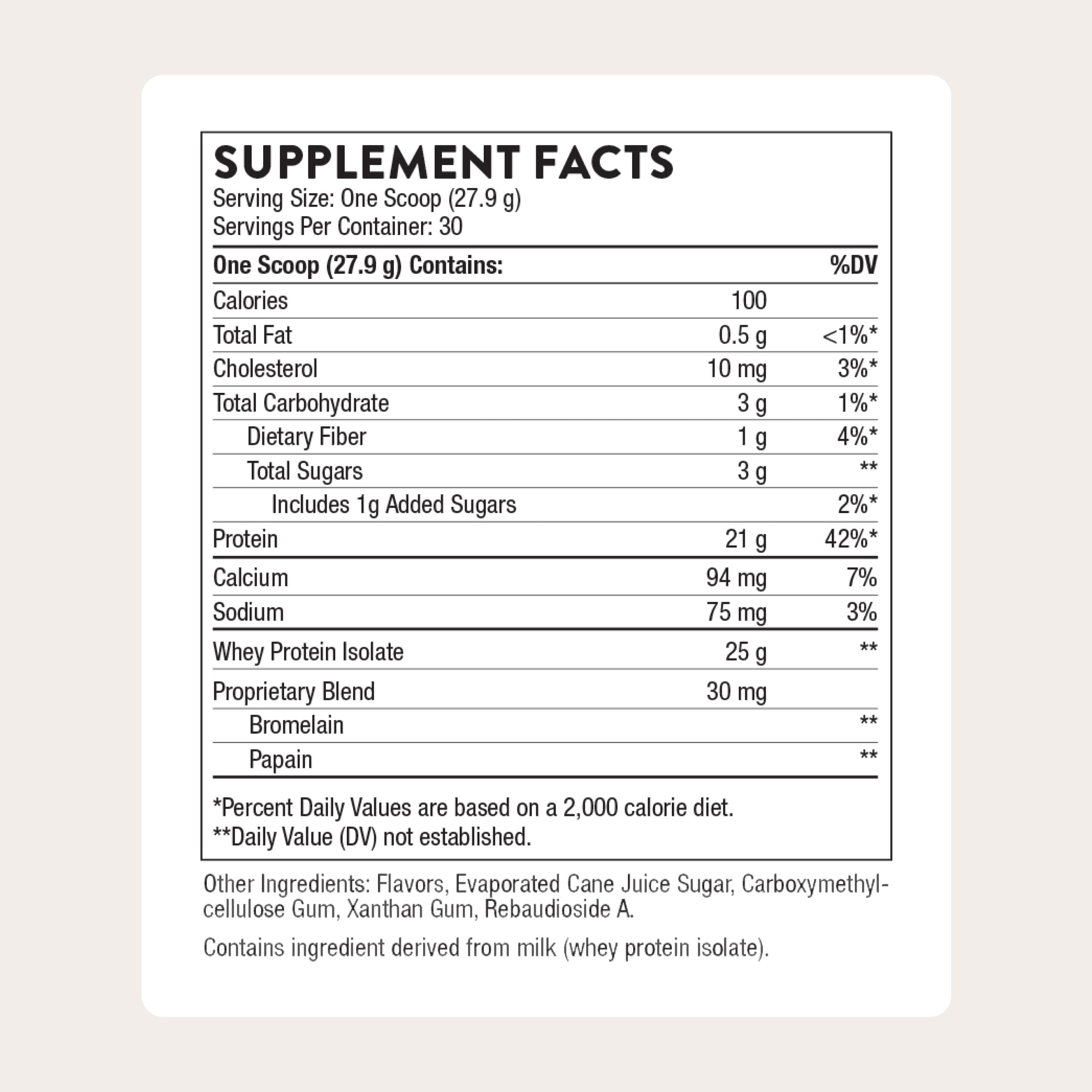 THORNE Whey Protein Isolate vanilla pour depicts quick-mix action