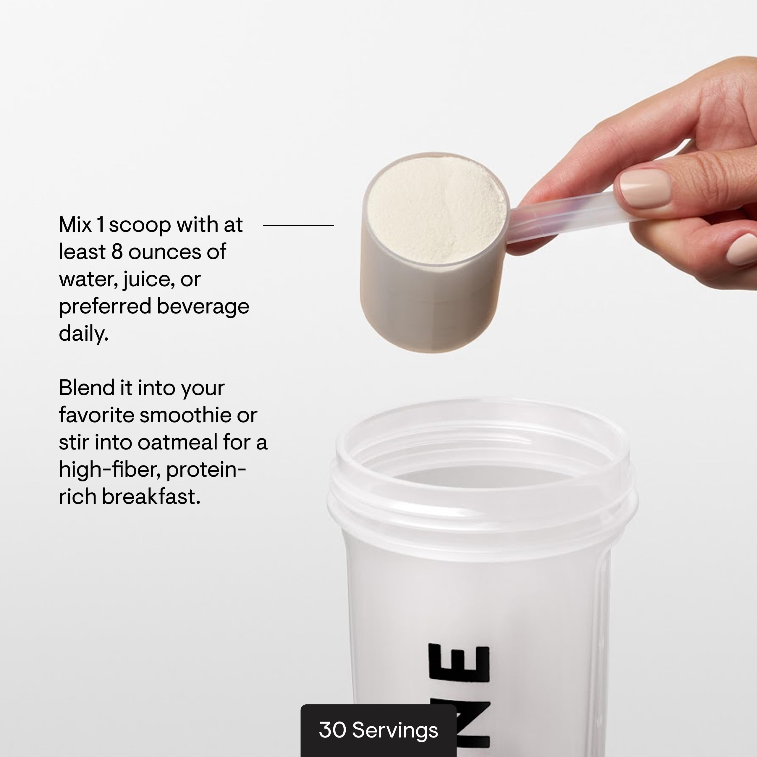 THORNE Whey Protein Isolate vanilla shake glass illustrates mixability