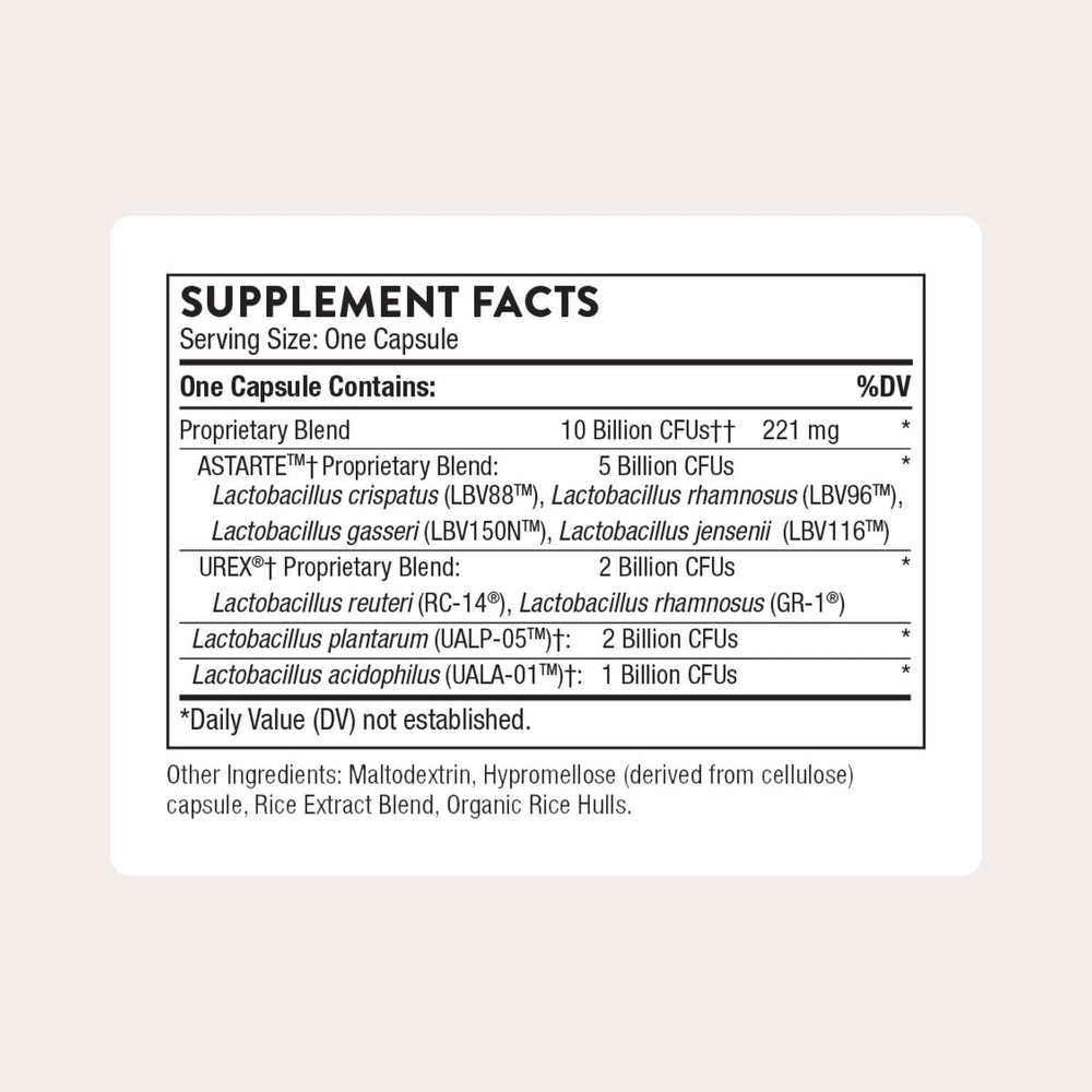 THORNE Women's Daily Probiotic capsules closeup showing easy, once-daily intake for gut balance