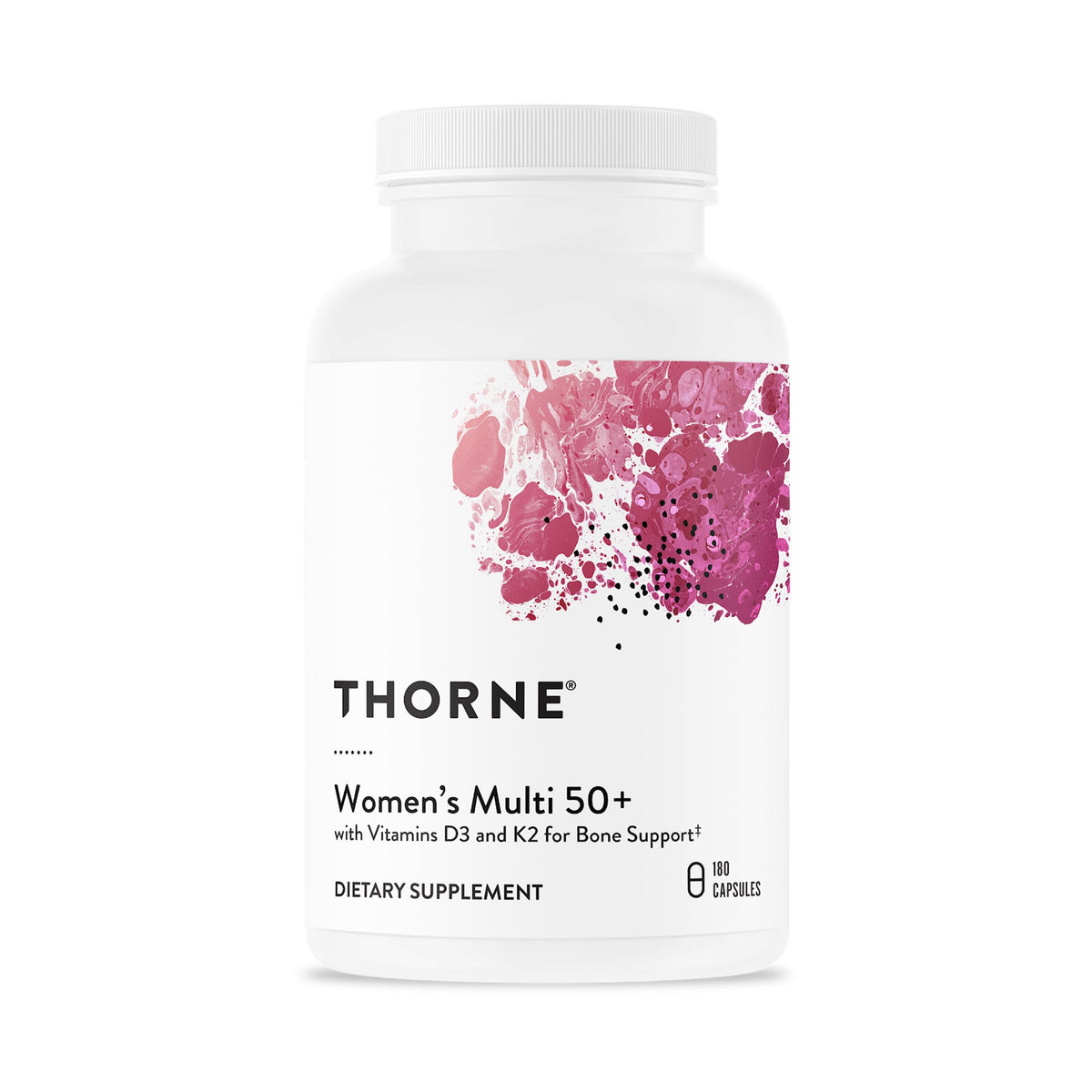 THORNE Women's Multi 50Plus bottle label highlighting daily vitamin mix