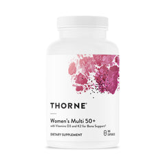 THORNE Women's Multi 50Plus bottle label highlighting daily vitamin mix