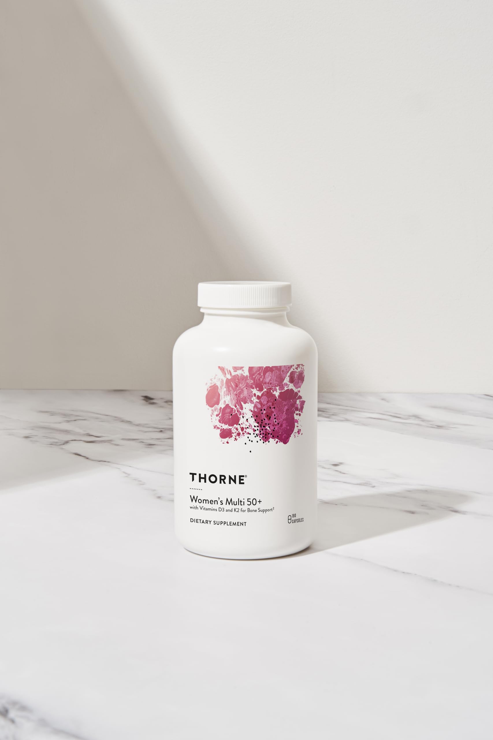 THORNE Women's Multi 50Plus morning routine setup promotes consistency