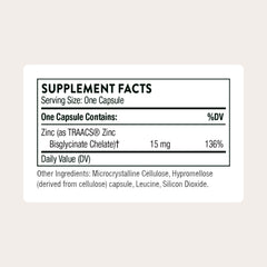 THORNE Zinc Bisglycinate 15 mg bottle standing upright for easy daily supplementation