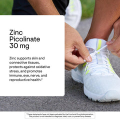 Thorne Zinc Picolinate 30 mg bottle label closeup highlighting absorption form