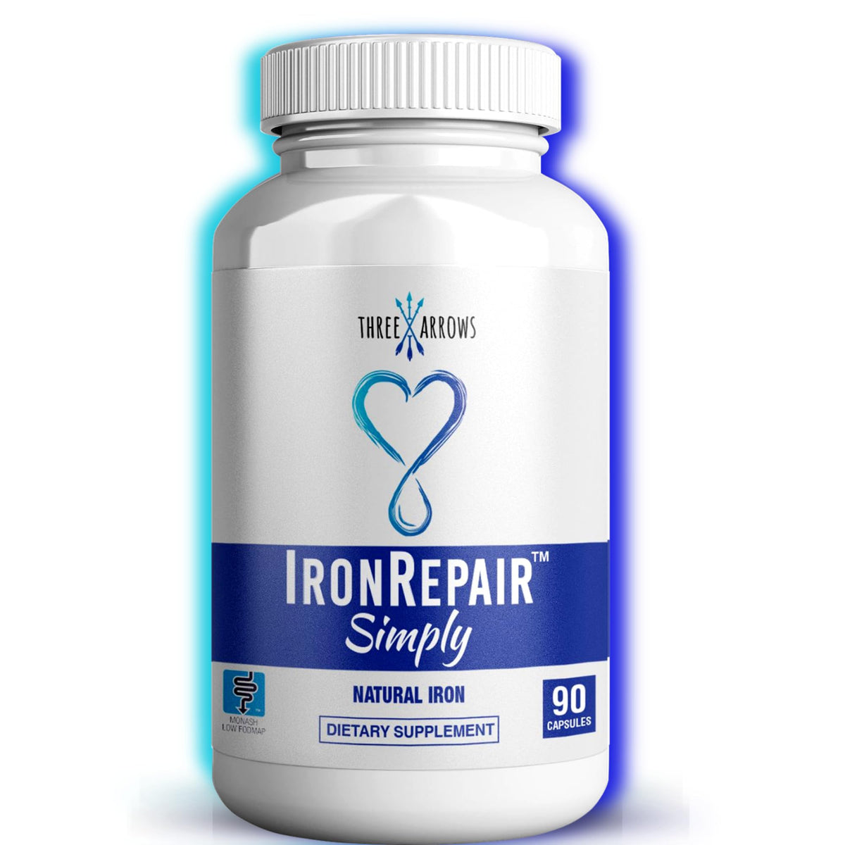 Three Arrows Iron Repair bottle displaying gentle natural iron for stomach comfort